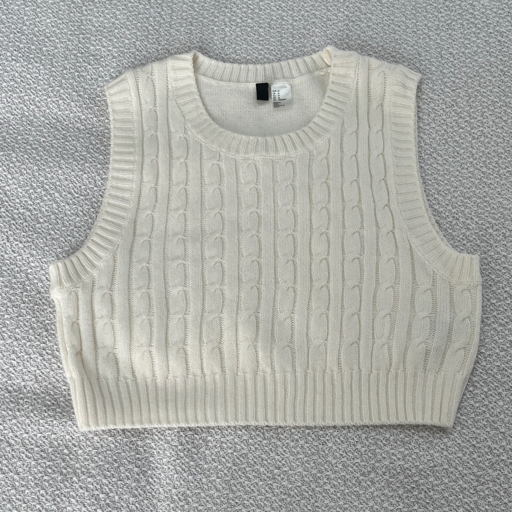 Divided Cropped Cream Knit Sweater Vest